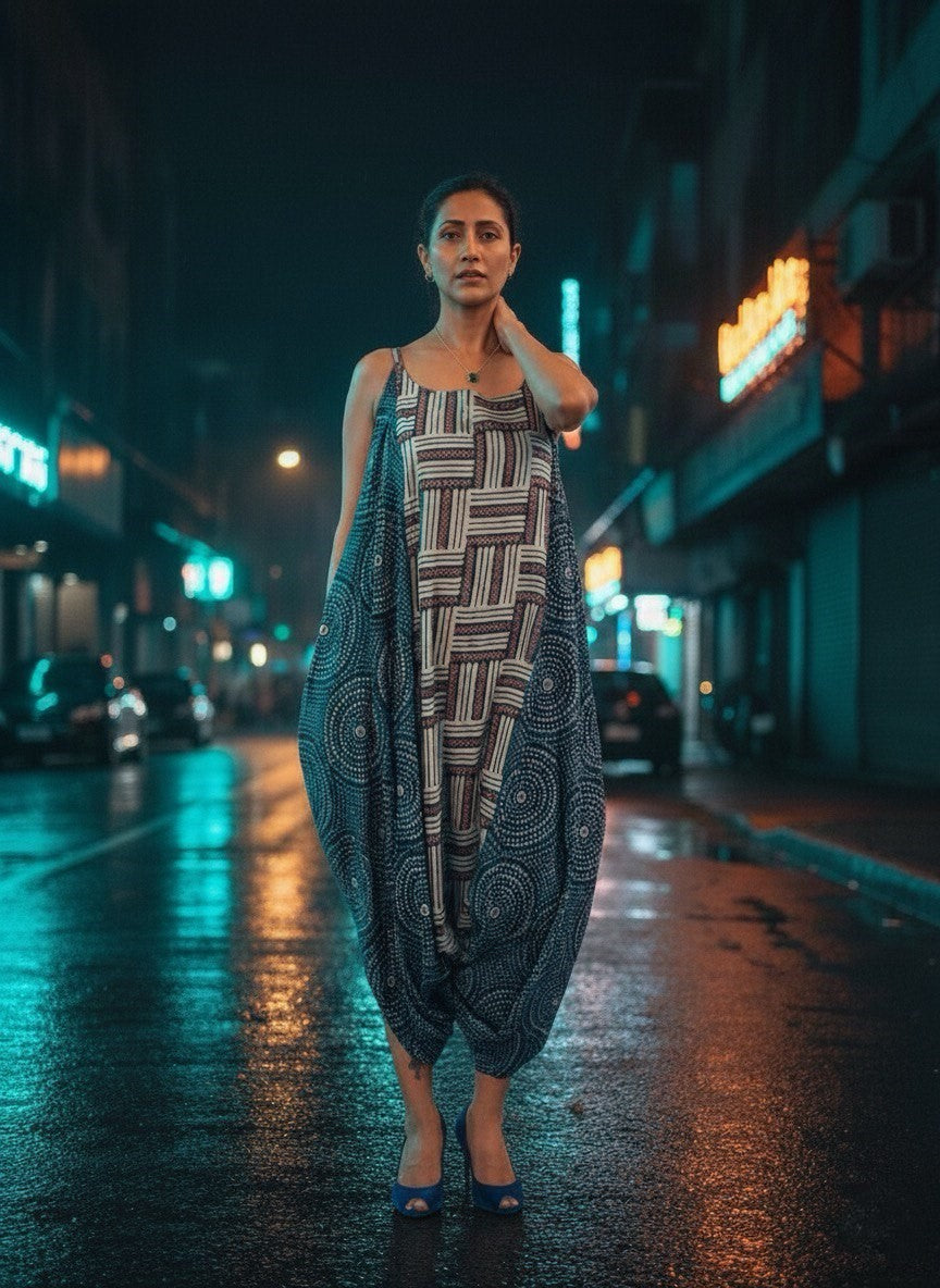 INDIGO JUMPSUIT“BOHEMIAN EDGE”