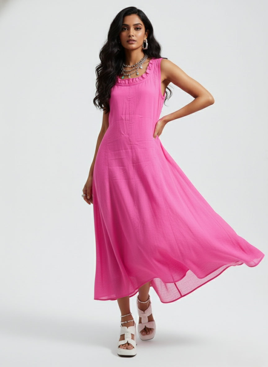 FUSCHIA PANELED DRESS “PETAL POP”
