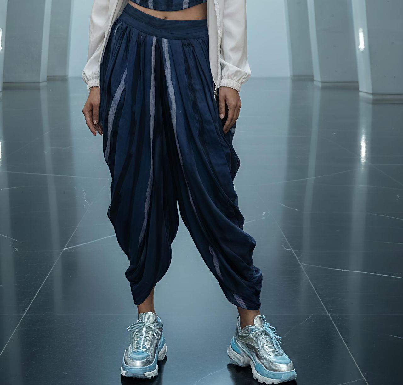 Indigo Draped pants & Tencel Shirt Jacket