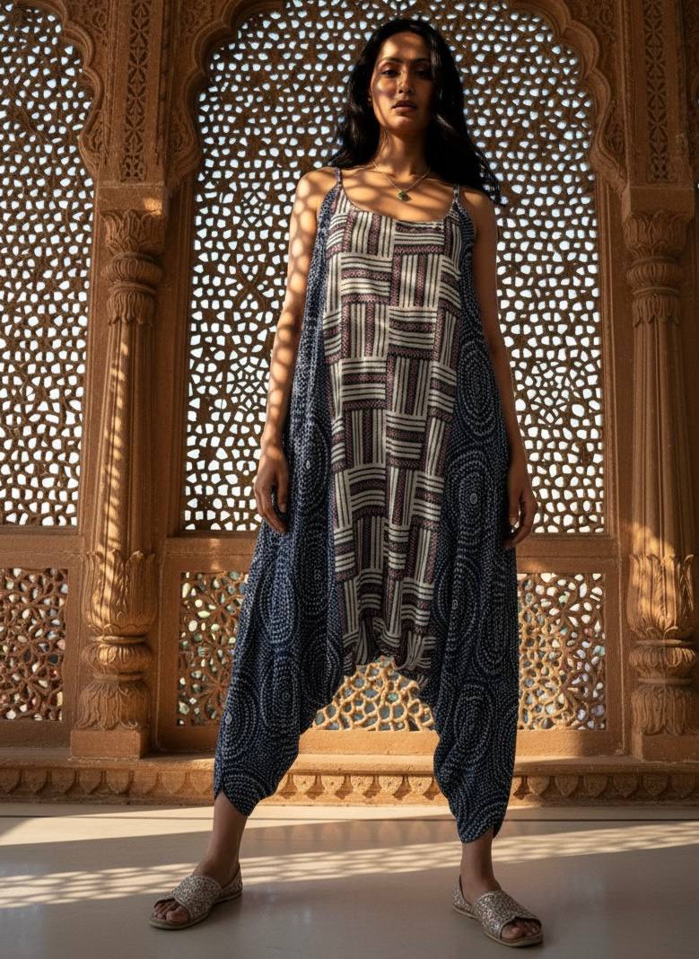 INDIGO JUMPSUIT“BOHEMIAN EDGE”