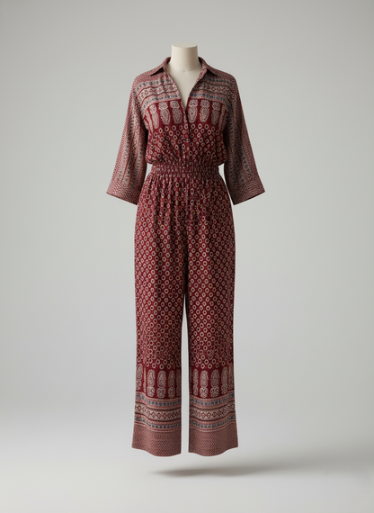 MAROON PRINTED JUMPSUIT “BOHEMIAN EDGE”