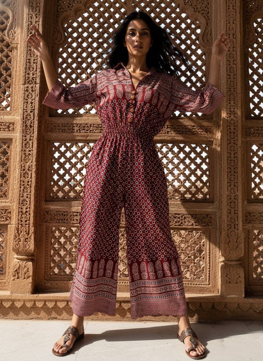 MAROON PRINTED JUMPSUIT “BOHEMIAN EDGE”