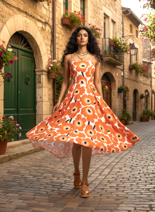 ORANGE FLORAL PRINT DRESS
