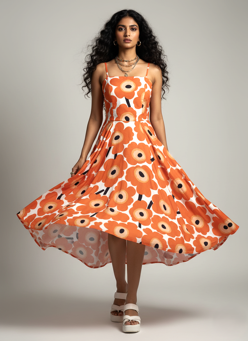 ORANGE FLORAL PRINT DRESS