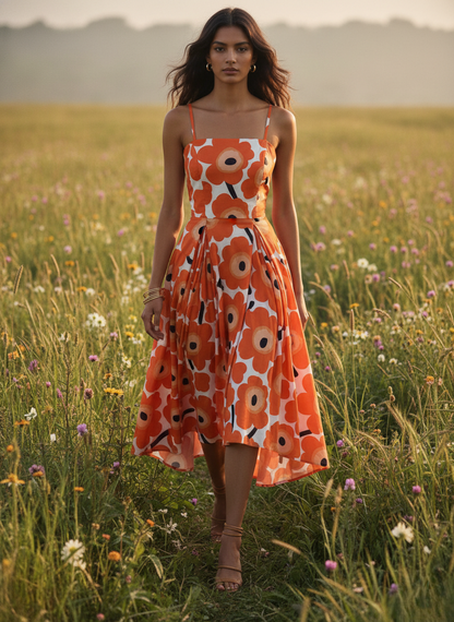 ORANGE FLORAL PRINT DRESS