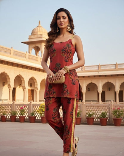 DEEP RED COORD SET “MUGHAL EASE”