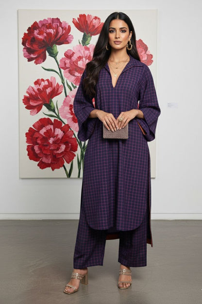 PURPLE CHECKS KURTA SET “NEELAMBARI”