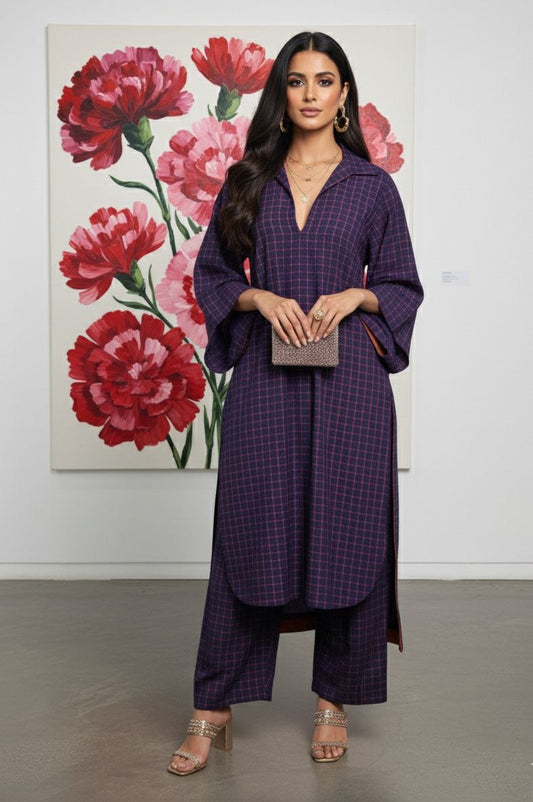 PURPLE CHECKS KURTA SET “NEELAMBARI”