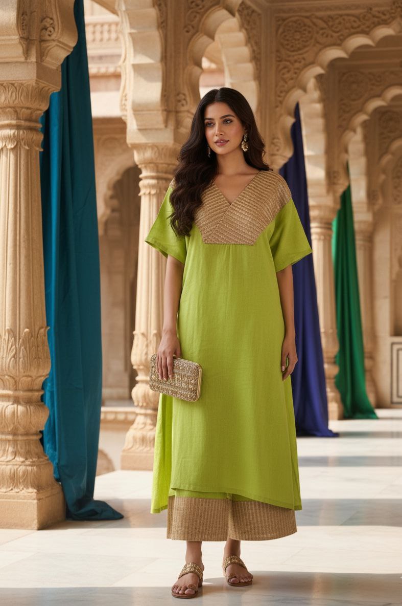 Parrot green zari set