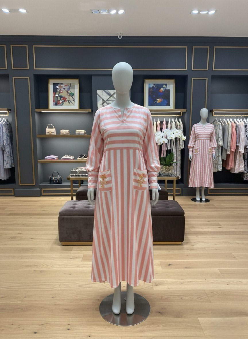CORAL STRIPE LONG DRESS“SORBET STRIPE”