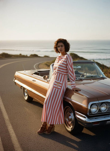 CORAL STRIPE LONG DRESS“SORBET STRIPE”