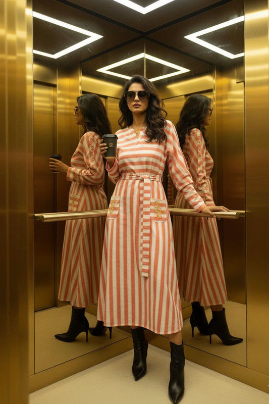 CORAL STRIPE LONG DRESS“SORBET STRIPE”