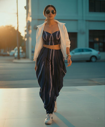 Indigo Draped pants & Tencel Shirt Jacket