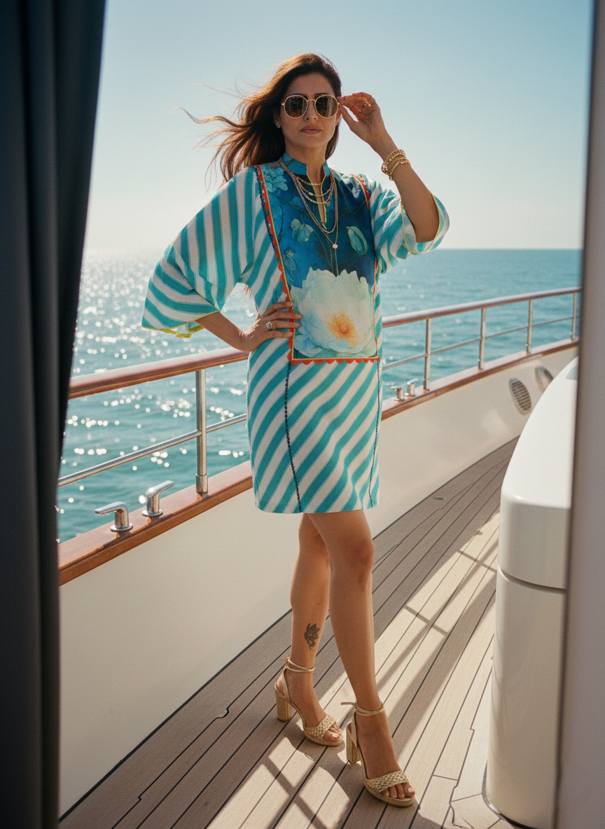 Striped AQUA Floral Shift Dress