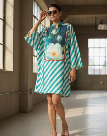 Striped AQUA Floral Shift Dress