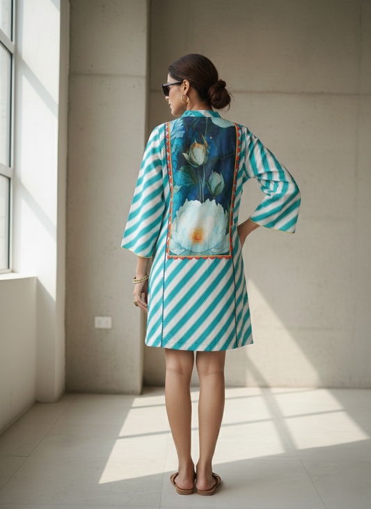 Striped AQUA Floral Shift Dress