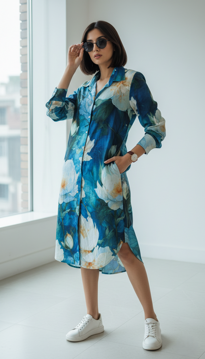 THE LAPIS BLOOM SHIRTDRESS