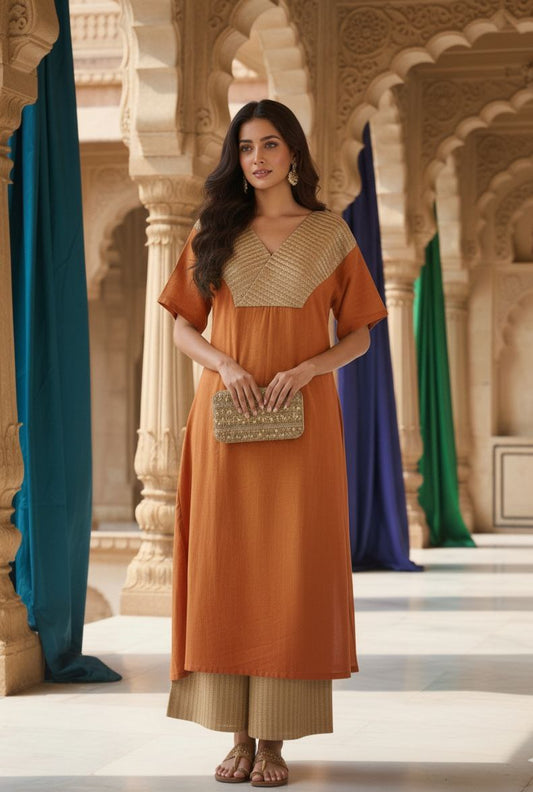 Rustic orange zari set