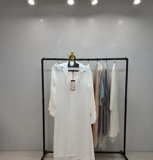 White and Gold BANARASI BUTA Kurta Set with Sheer Long Shrug