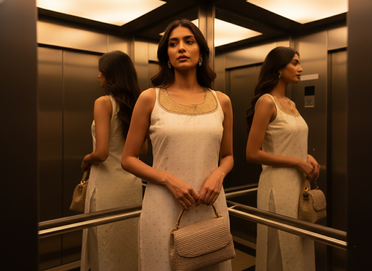 White and Gold BANARASI BUTA Kurta Set with Sheer Long Shrug